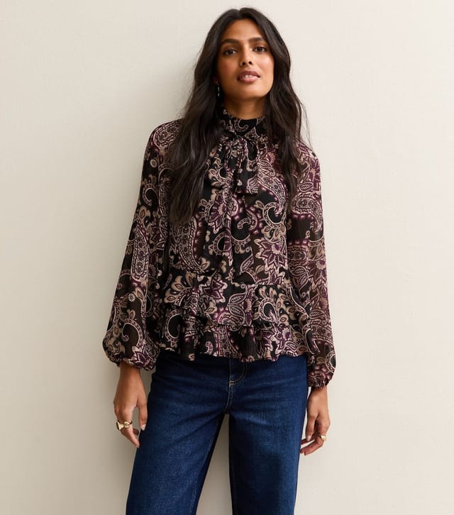 New Look Women's Black Paisley Long Sleeve Blouse New Look - 2
