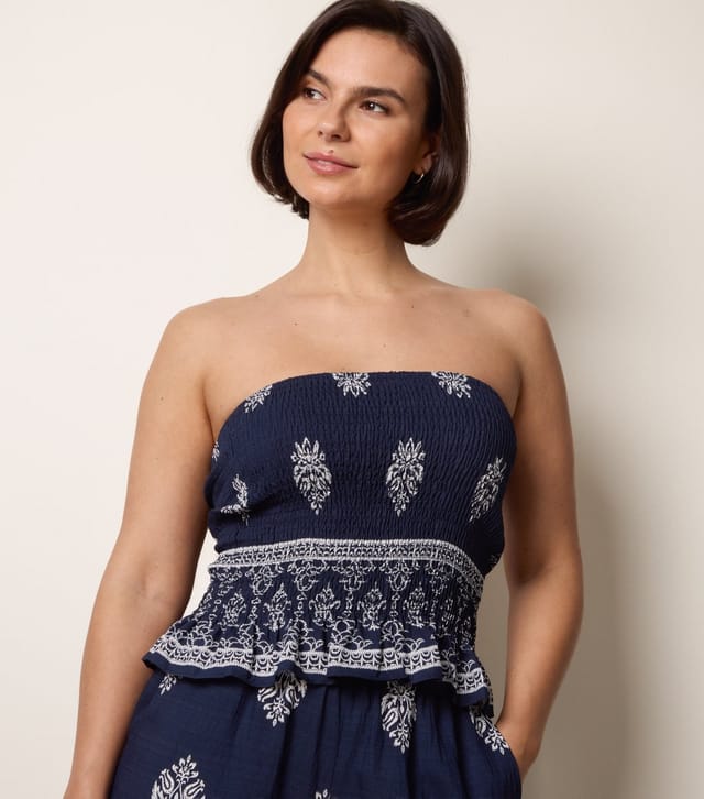 Blue Vanilla Women's Navy Bandeau Top and Wide Leg Trousers Set Blue Vanilla New Look - 2