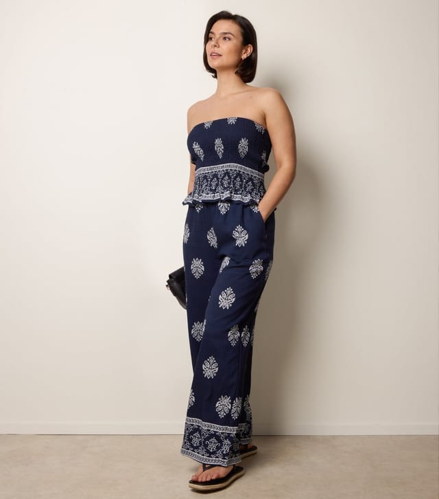 Blue Vanilla Women's Navy Bandeau Top and Wide Leg Trousers Set Blue Vanilla New Look - 3