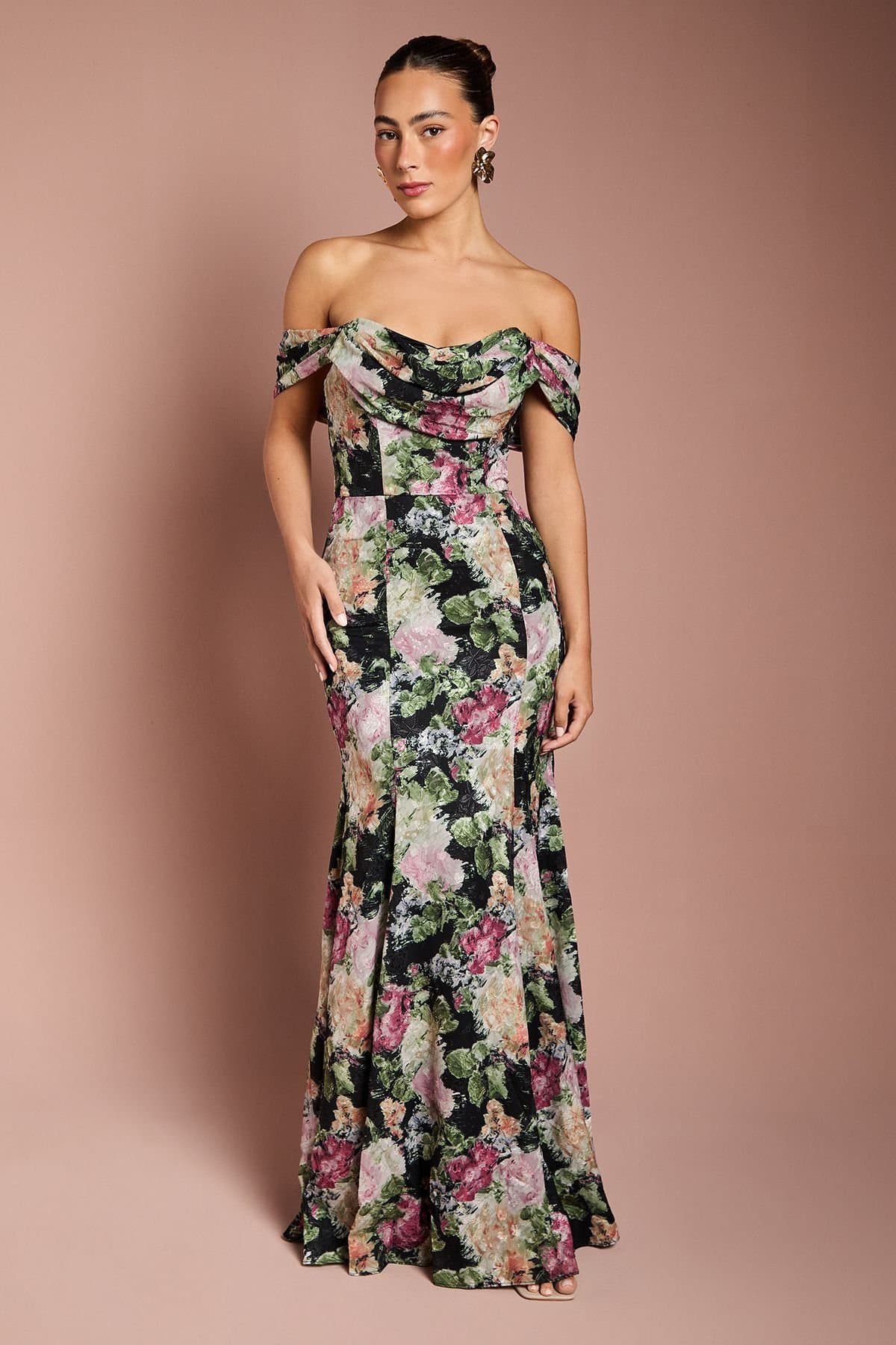 Coast Coast Women's Floral Bardot Maxi Dress in Black