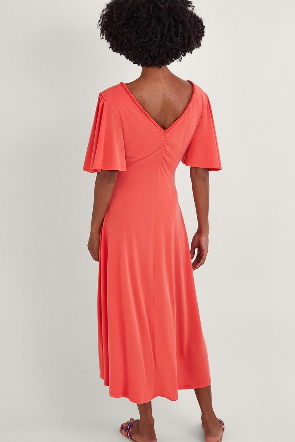 Monsoon Monsoon Women's Jersey Pom-Pom Trim Keyhole Detail Dress Pink - 4