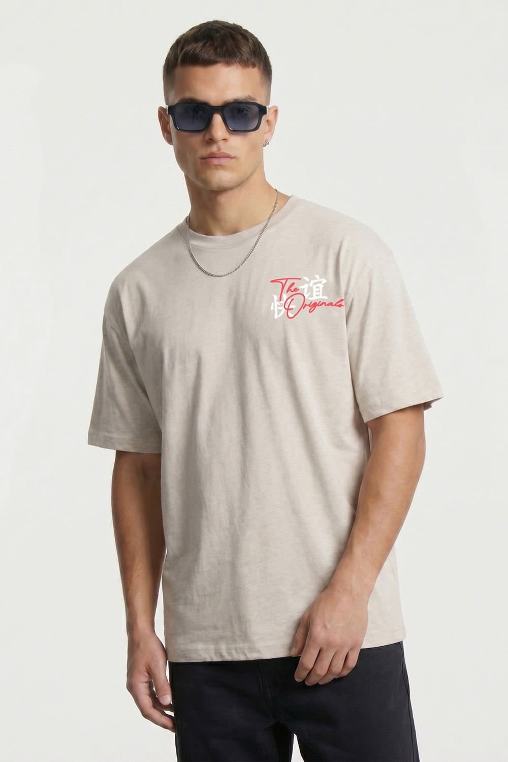 LONDON ATTITUDE LONDON ATTITUDE Men's Tokyo Dragon Premium Cotton Relaxed Fit T-Shirt in Light Grey