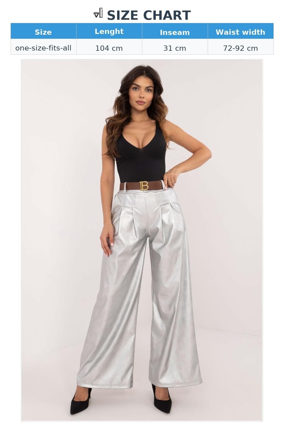 Love Lace Love Lace Women's Insulated Wide Leg Leather Trousers with Pockets in Silver - 4