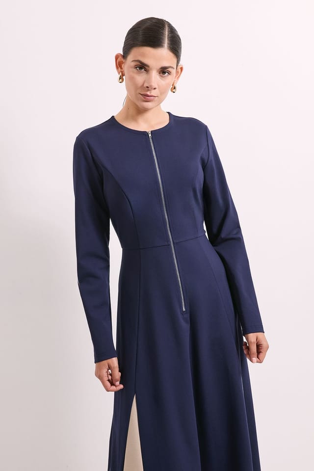 Principles Principles Women's Navy Zip Front Contrast Detail Ponte Midi Dress - 2