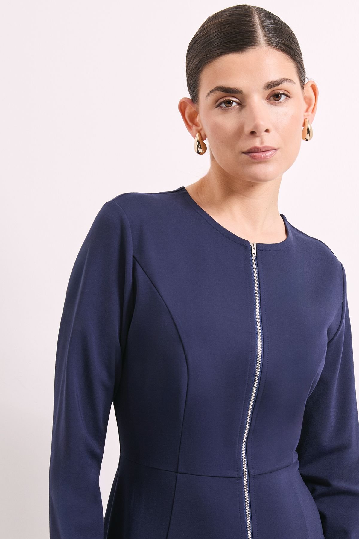 Principles Principles Women's Navy Zip Front Contrast Detail Ponte Midi Dress - 3