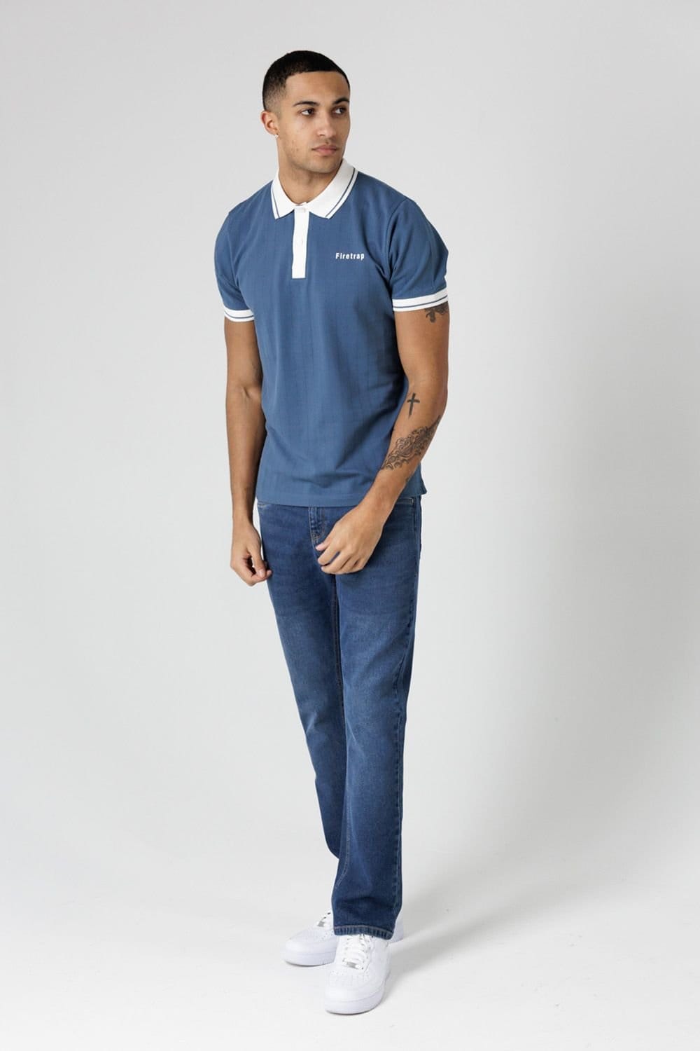 Firetrap Firetrap Men's Regular Fit Ribbed Cotton Button Polo in Mid Blue - 4