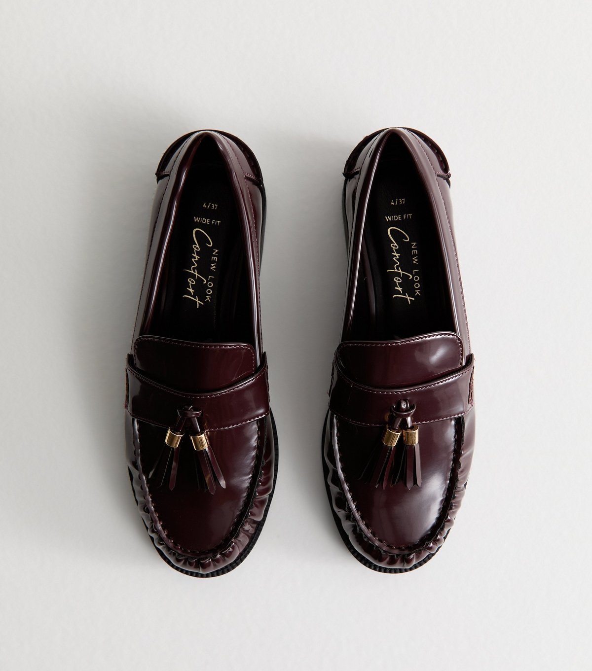 New Look Women's Wide Fit Burgundy Faux Leather Gold Tassel Loafers Vegan New Look - 2
