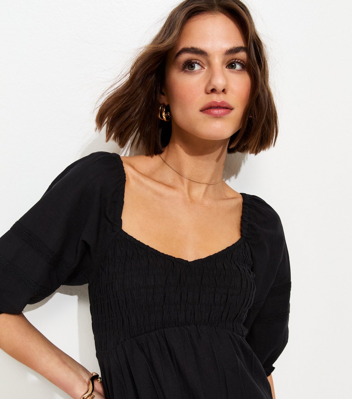 New Look Women's Black Shirred Milkmaid Midi Dress New Look - 2