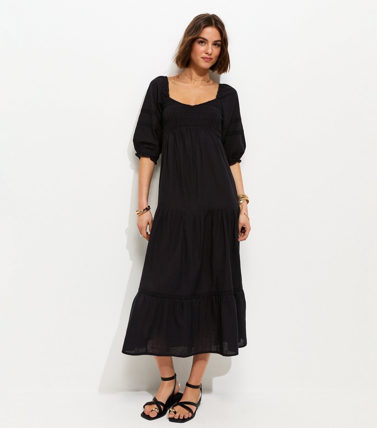 New Look Women's Black Shirred Milkmaid Midi Dress New Look - 3