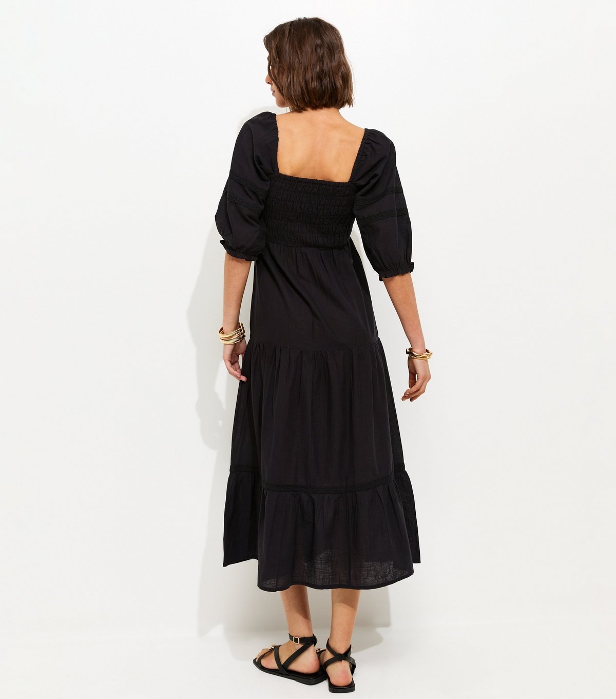 New Look Women's Black Shirred Milkmaid Midi Dress New Look - 4