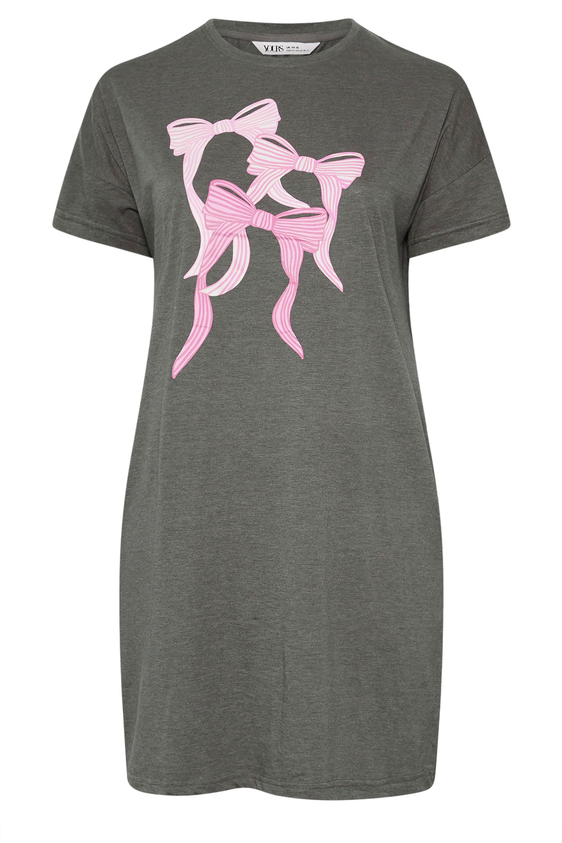 Yours Plus Size Grey Bow Print Sleep Tee Nightdresses