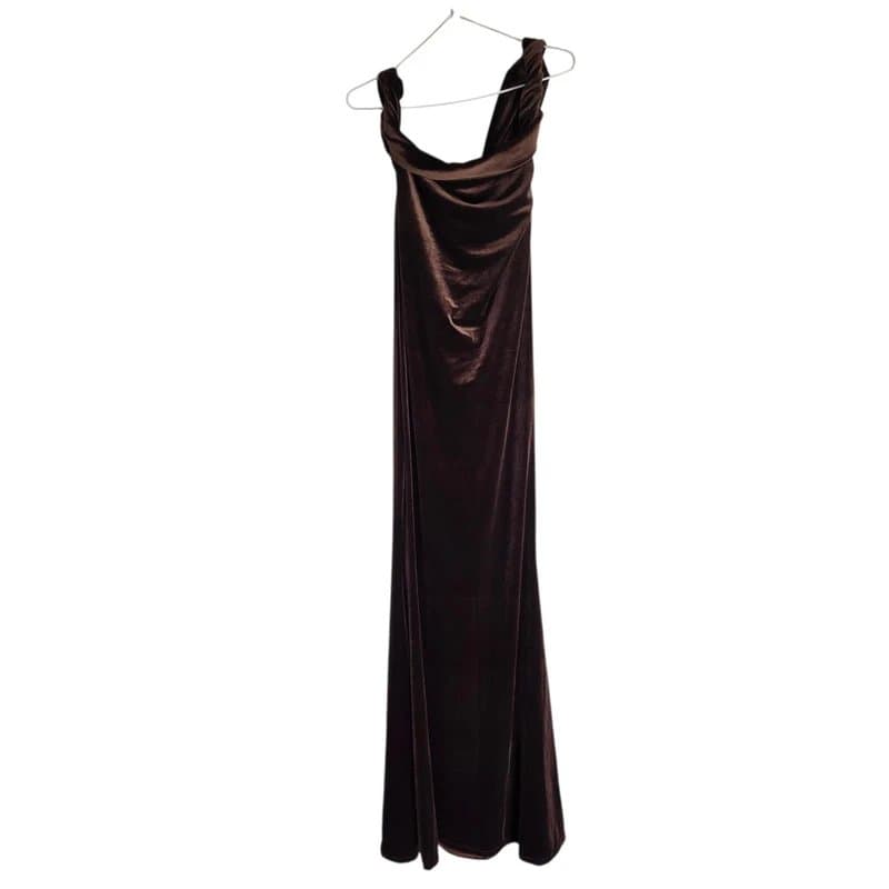 Club L London BNWT club l london neeka brown velvet twisted asymmetric maxi dress chocolate Size 12