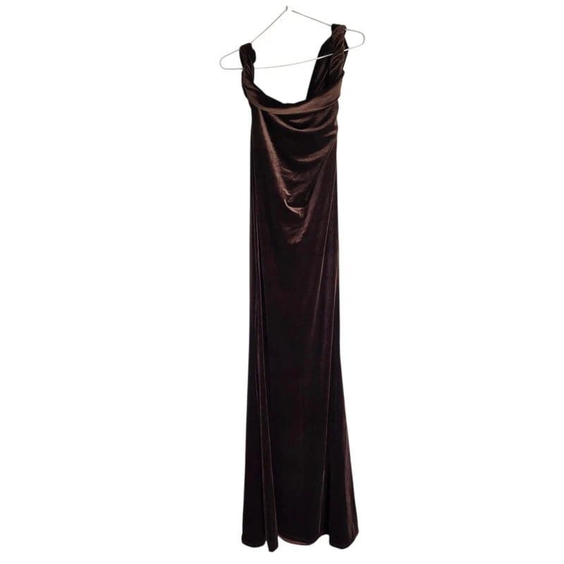 Club L London Brown Velvet Asymmetric Maxi Dress