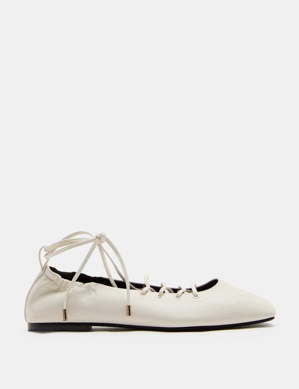 Marks & Spencer M&S Lace Up Flat Square Toe Ballet Pumps White