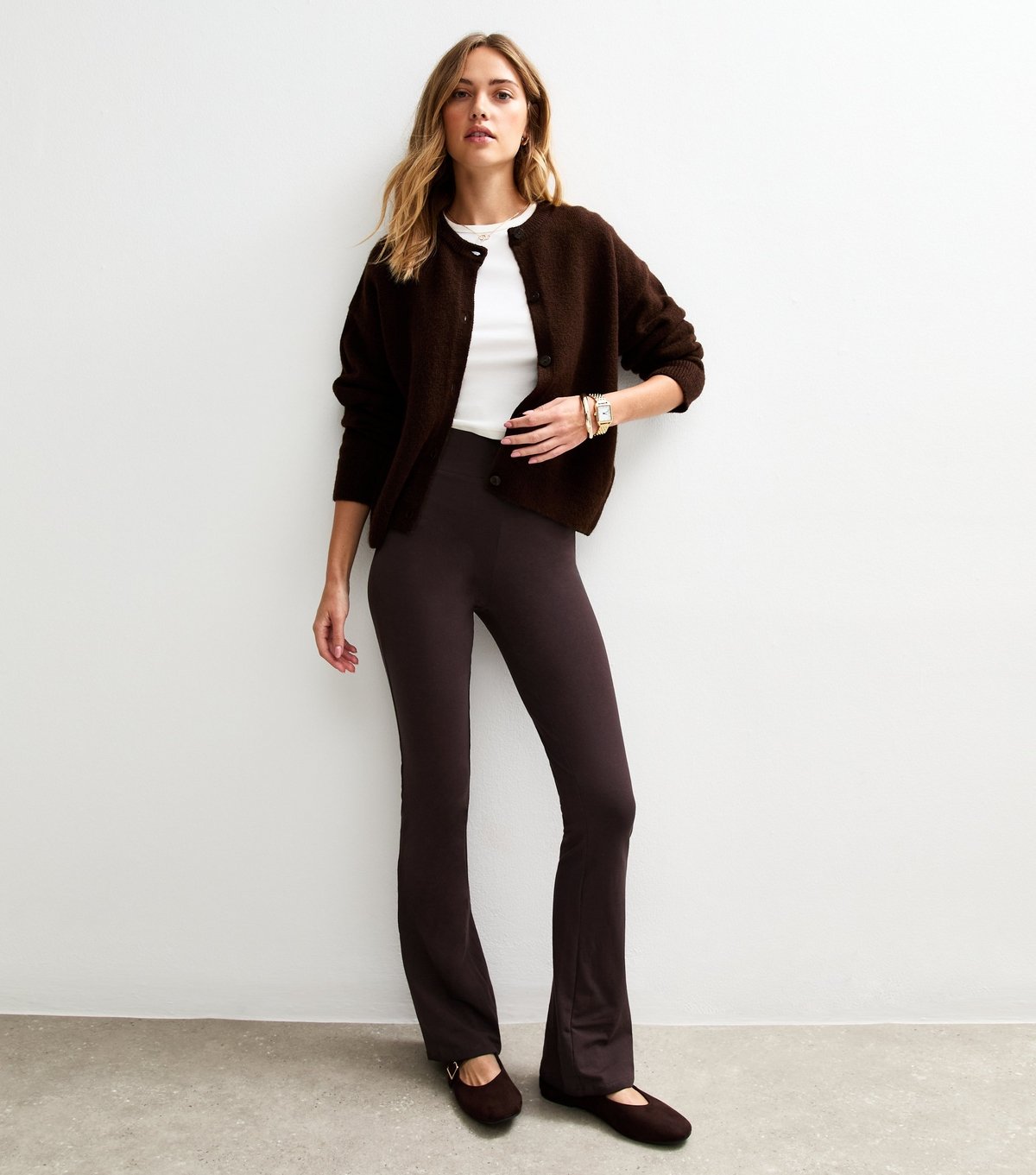 New Look Women's Dark Brown High Waist Jersey Kick Flare Leggings New Look - 3