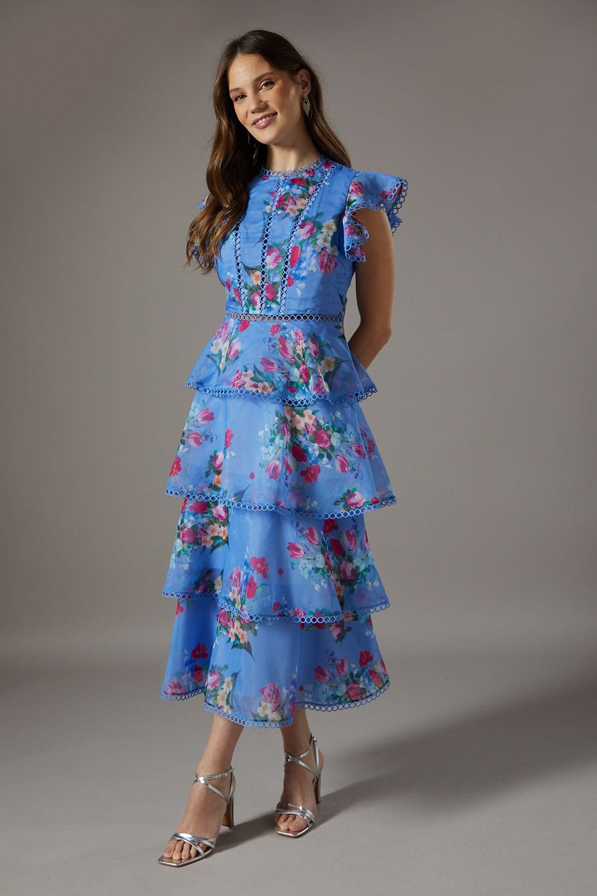 Coast Coast Women's Lace Trim Tiered Organza Midi Dress in Blue - 2