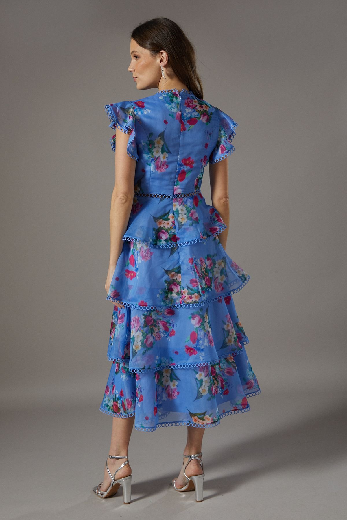 Coast Coast Women's Lace Trim Tiered Organza Midi Dress in Blue - 3