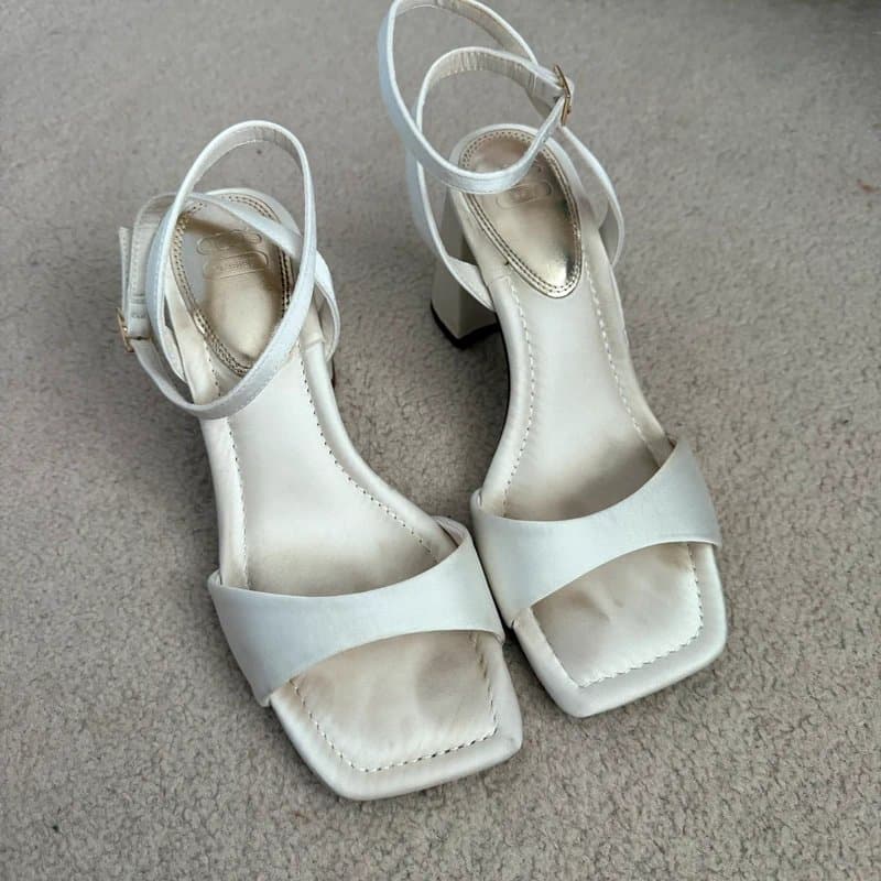 ASOS ASOS design wide fit hotel ivory satin block heels