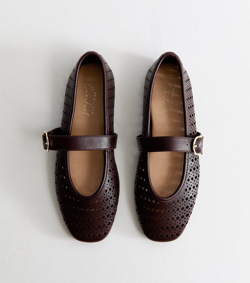 New Look Women's Dark Burgundy Faux Leather Cut Out Mary Jane Pumps Vegan New Look - 1