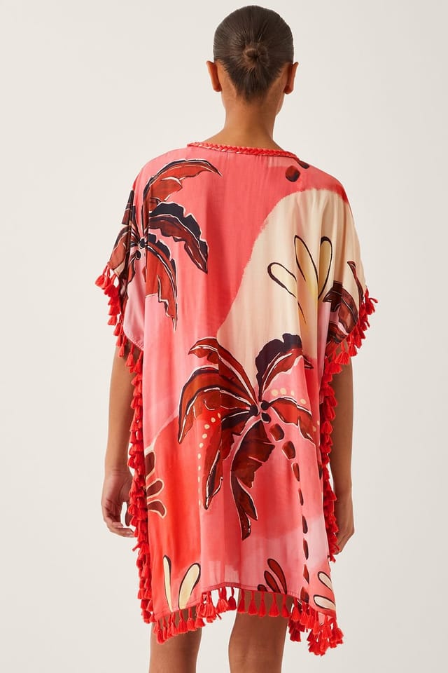 Monsoon Monsoon Women's Alex Palm Tassel Mini Kaftan Orange - 2