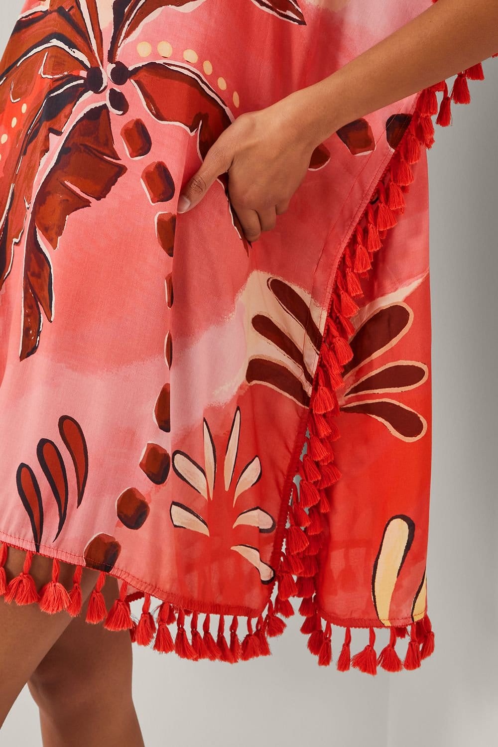 Monsoon Monsoon Women's Alex Palm Tassel Mini Kaftan Orange - 4