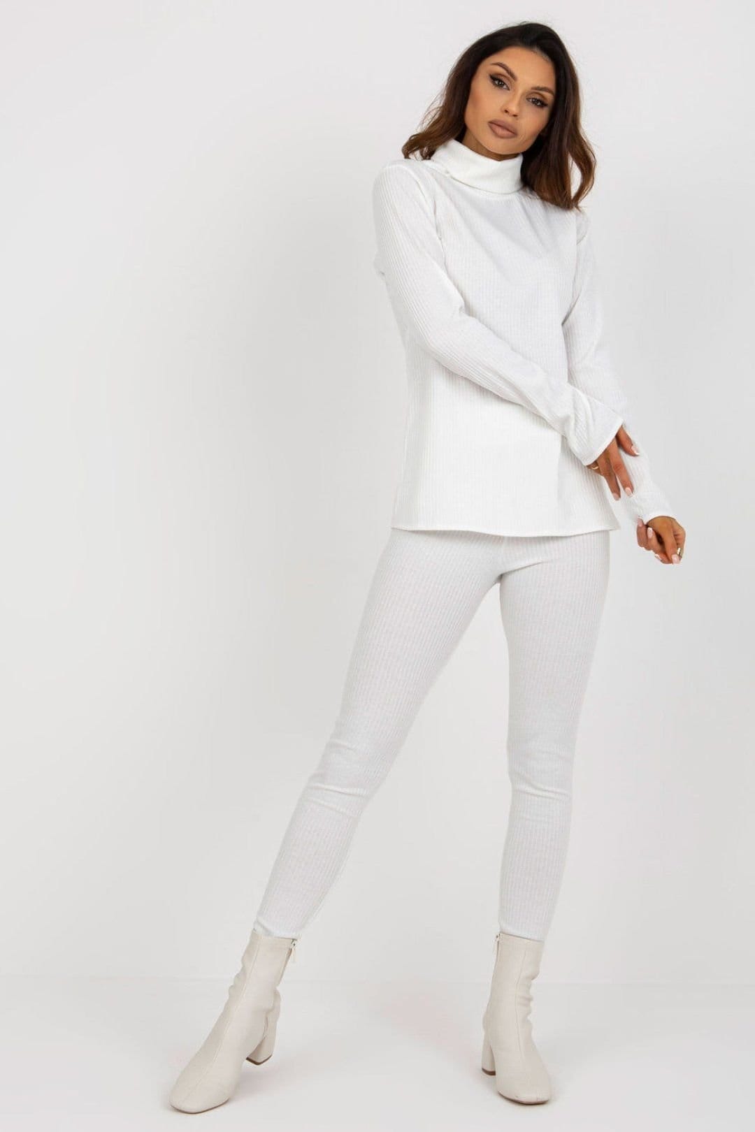 Love Lace White Ribbed Turtleneck Long Sleeve Blouse