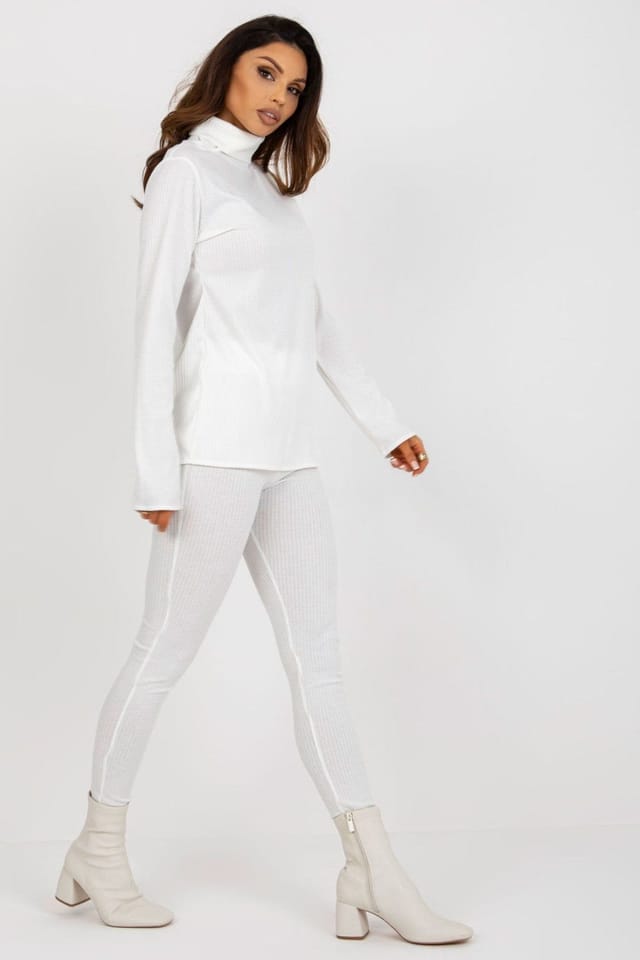 Love Lace Love Lace Women's Ribbed Turtleneck Long Sleeve Blouse Style 176470 in White - 2