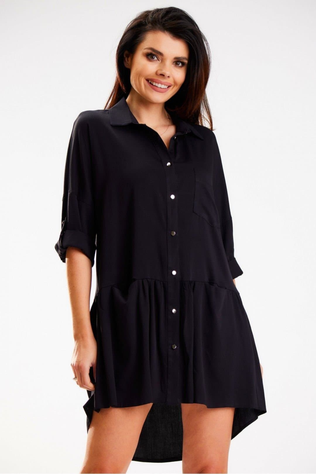 Love Lace Love Lace Women's Loose Shirt Dress Trapezoid Collar Viscose in Black