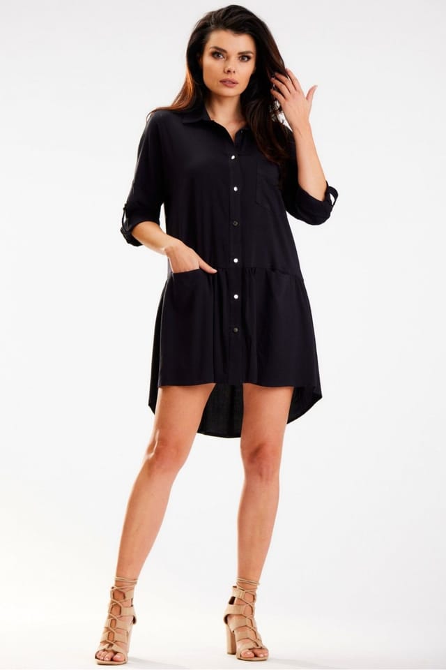 Love Lace Love Lace Women's Loose Shirt Dress Trapezoid Collar Viscose in Black - 2