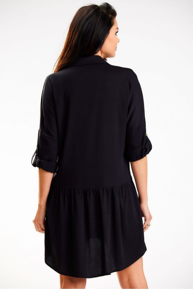 Love Lace Love Lace Women's Loose Shirt Dress Trapezoid Collar Viscose in Black - 3