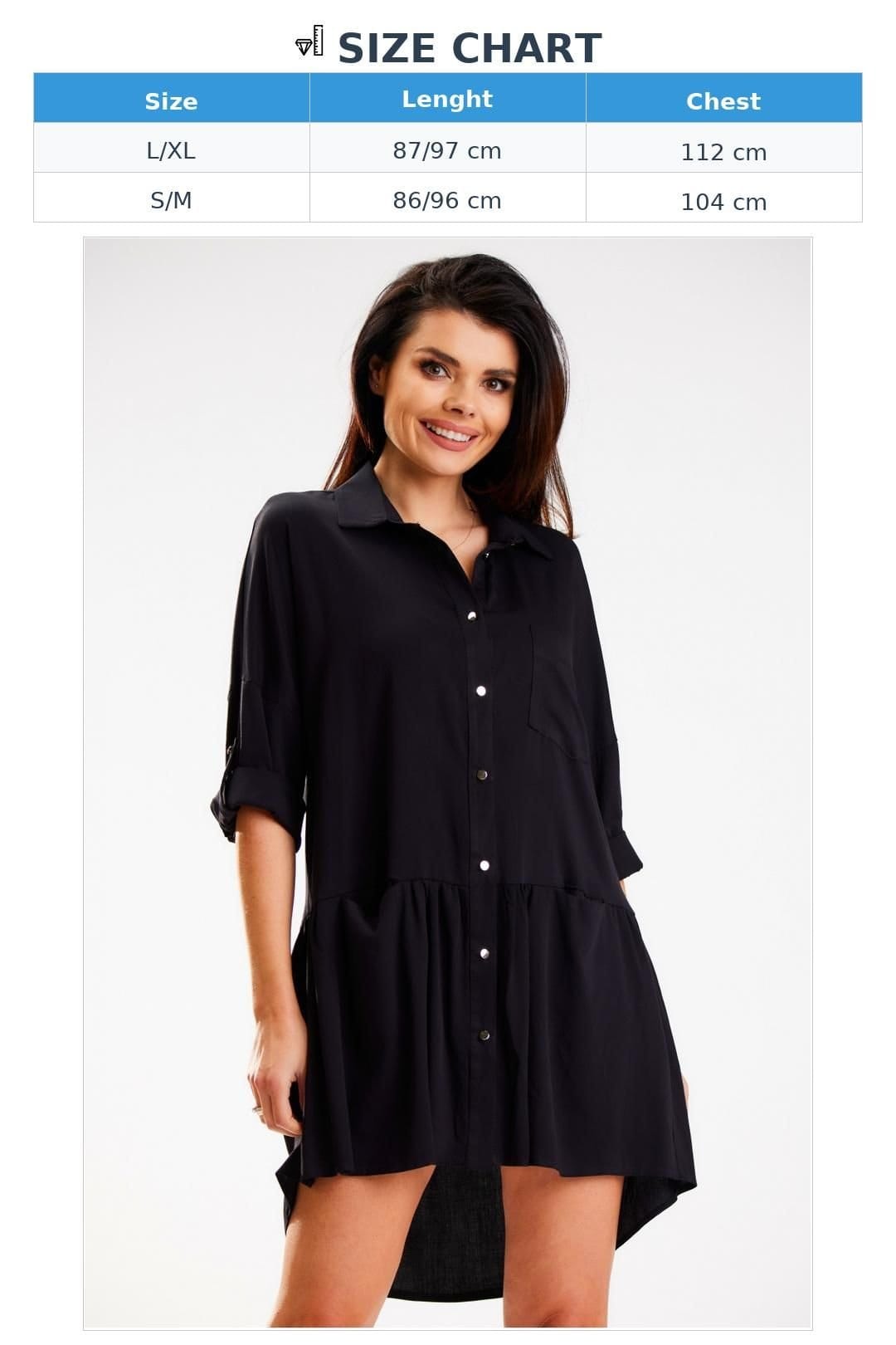 Love Lace Love Lace Women's Loose Shirt Dress Trapezoid Collar Viscose in Black - 4