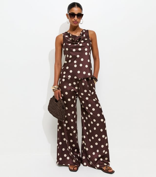 New Look Women's Red Polka Dot Print Satin Sleeveless Cowl Neck Top New Look - 2