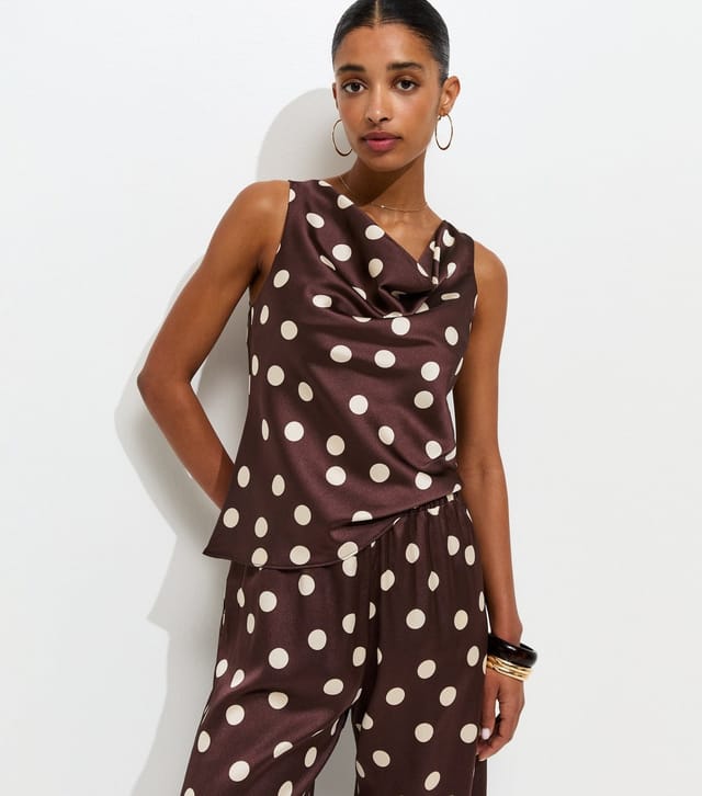 New Look Women's Red Polka Dot Print Satin Sleeveless Cowl Neck Top New Look - 3