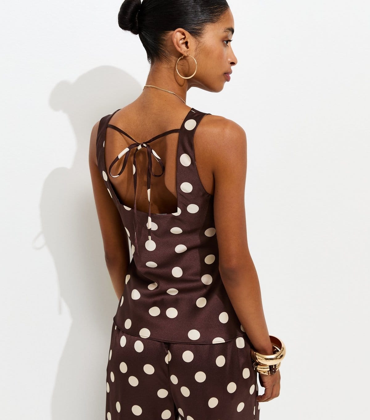 New Look Women's Red Polka Dot Print Satin Sleeveless Cowl Neck Top New Look - 4