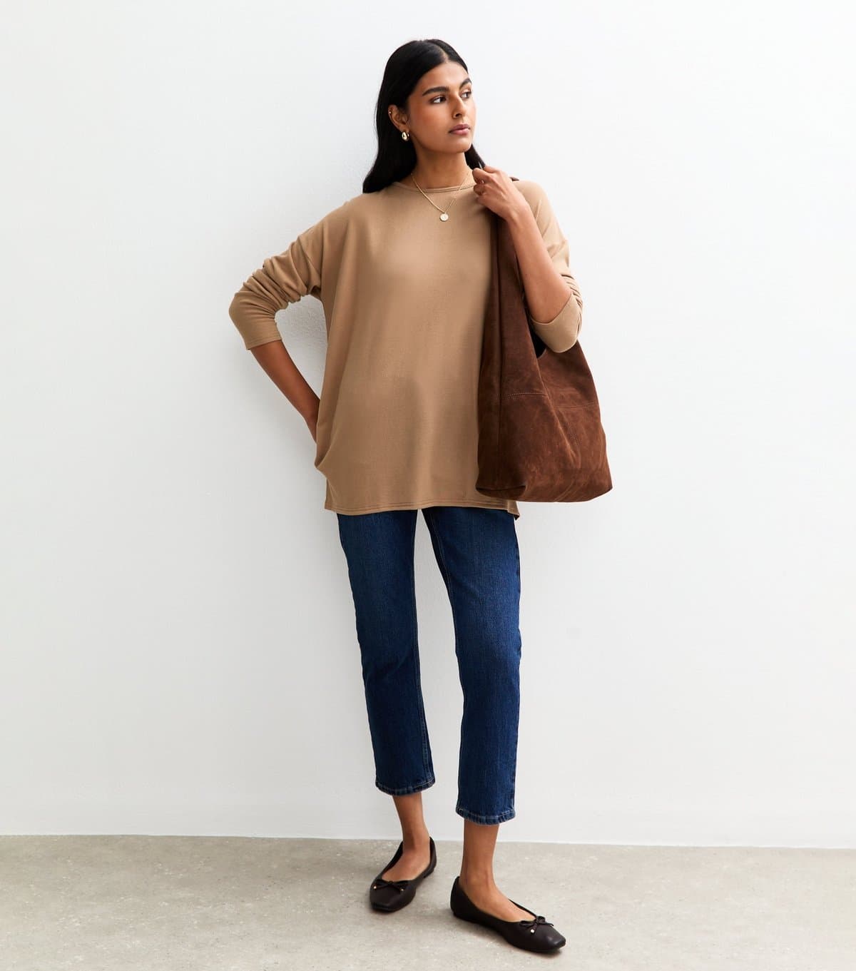 New Look New Look Camel Soft Touch Crew Neck Long Sleeve Top
