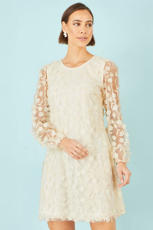 Yumi Yumi Women's Ivory Long Sleeve Floral Applique Tunic - 2