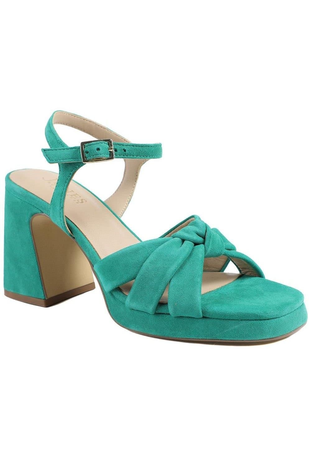 Jones Bootmaker Jones Bootmaker Women's Gloriana Block Heel Leather Buckled Sandals in Green