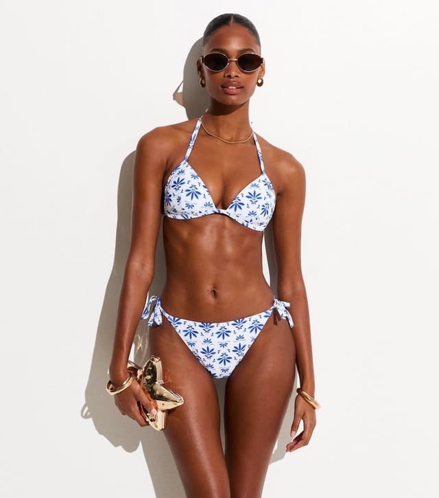 New Look Women's Blue Floral Print Moulded Halter Neck Bikini Top New Look - 2