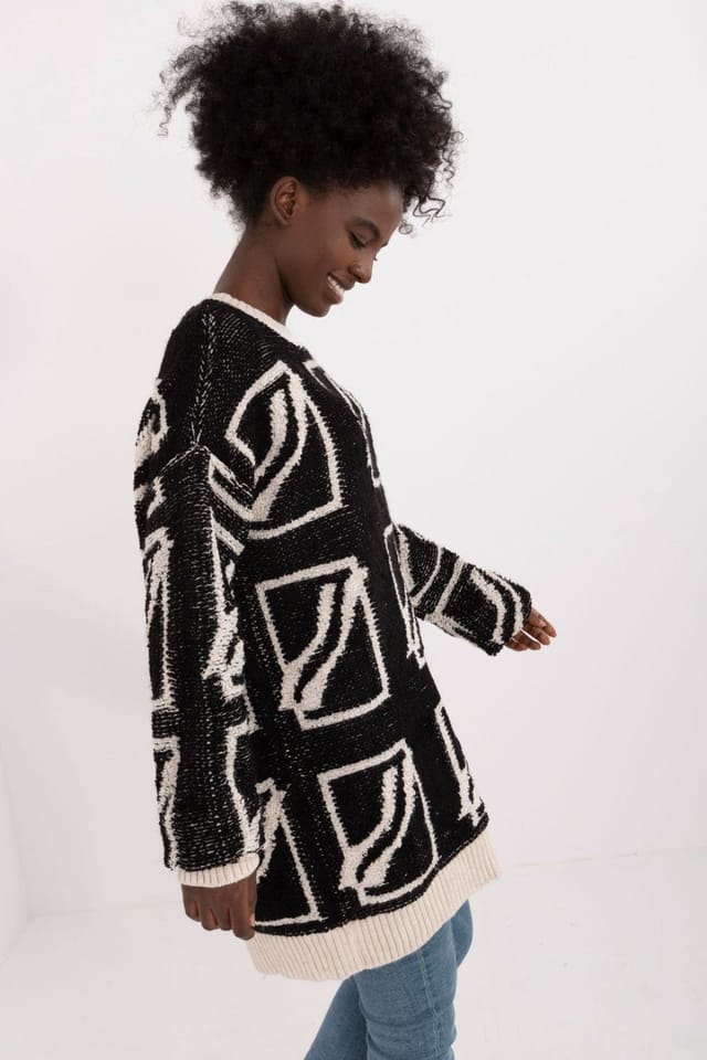 Love Lace Love Lace Women's Extended Cut Acrylic Wool Sweater with Print in Black - 2