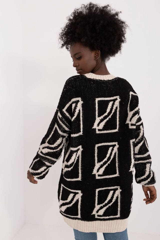 Love Lace Love Lace Women's Extended Cut Acrylic Wool Sweater with Print in Black - 3