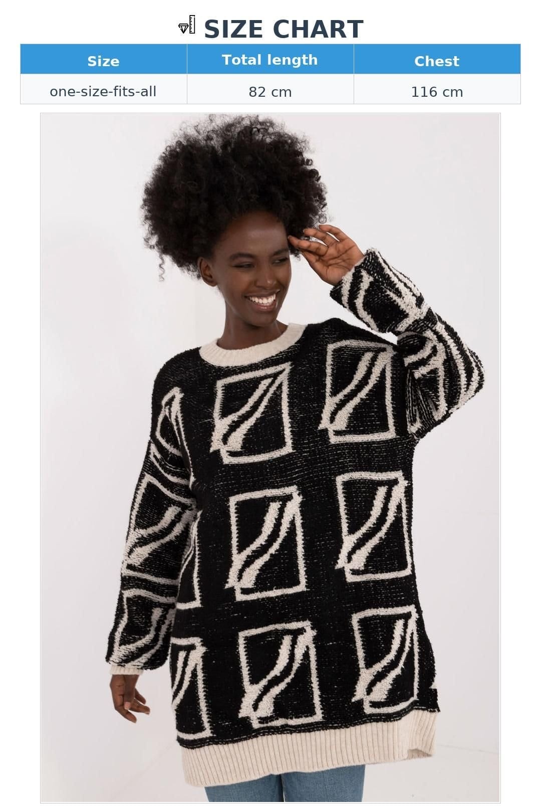 Love Lace Love Lace Women's Extended Cut Acrylic Wool Sweater with Print in Black - 4