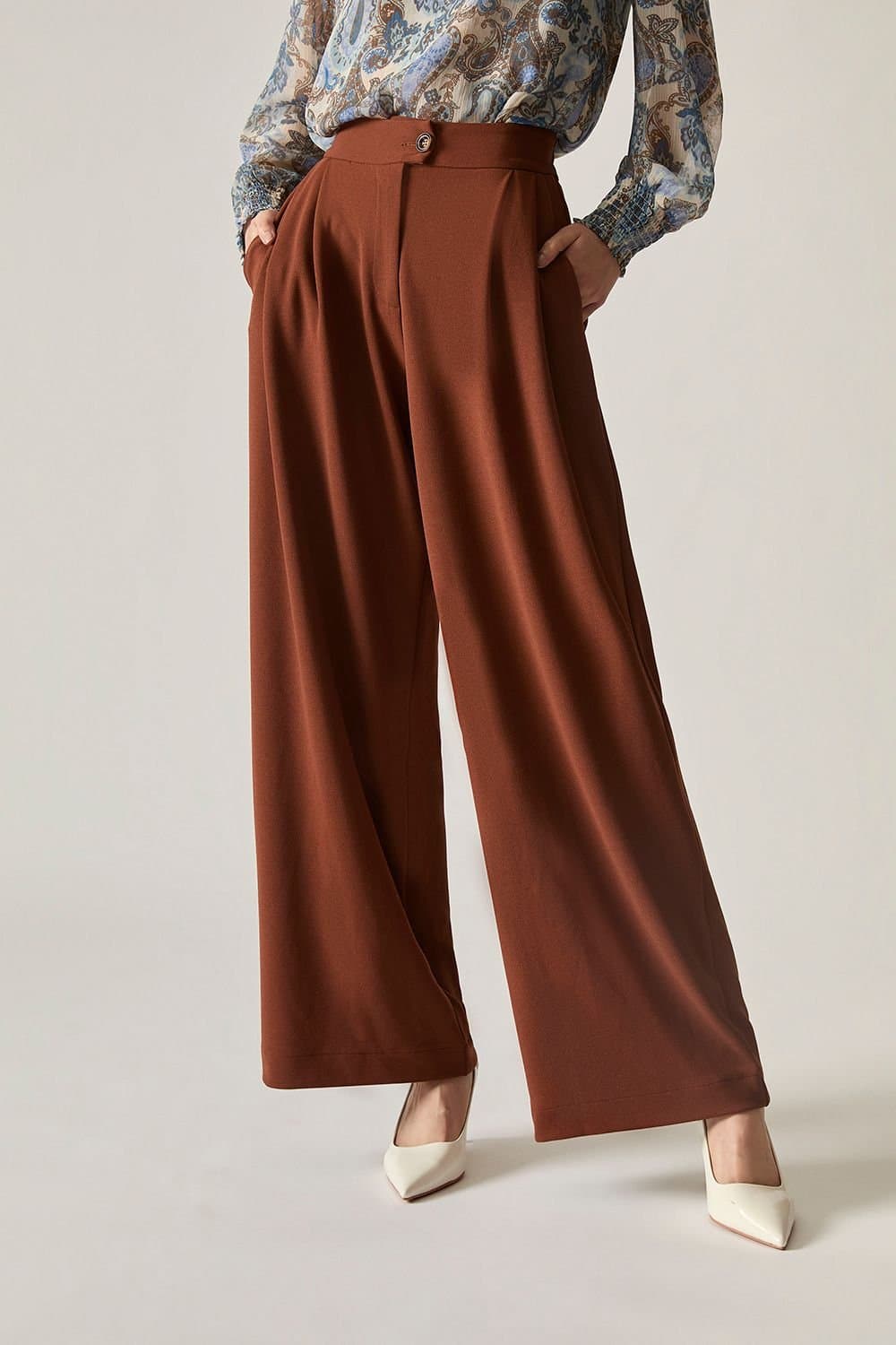 James Lakeland James Lakeland Women's Rust Wide Leg Suit Trousers in Brown