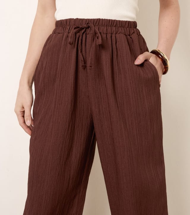 Blue Vanilla Women's Dark Brown Textured Drawcord Wide Leg Trousers Blue Vanilla New Look - 3