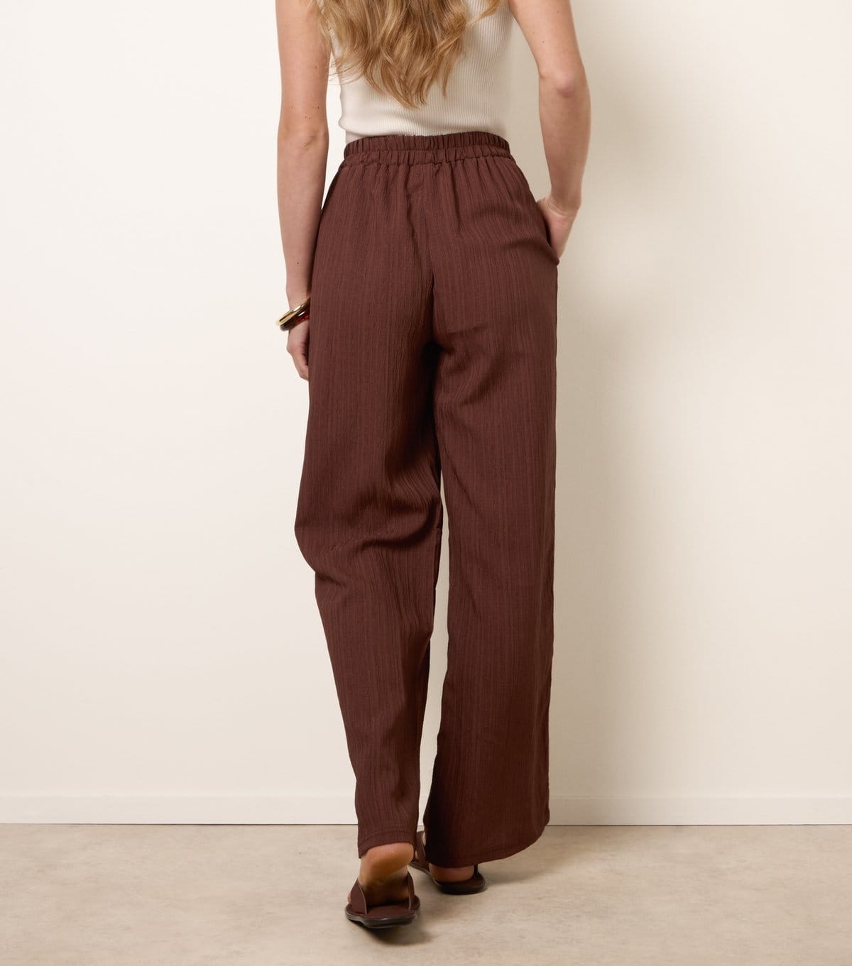 Blue Vanilla Women's Dark Brown Textured Drawcord Wide Leg Trousers Blue Vanilla New Look - 4