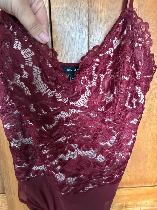 New Look Burgundy lace body suit/ cami