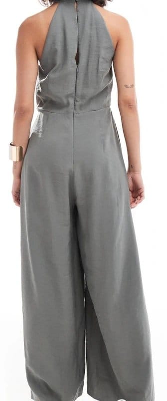 ASOS Design Khaki Satin Wide-Leg Jumpsuit
