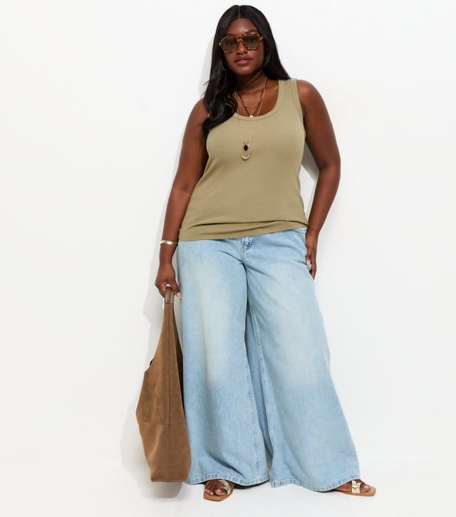 New Look Women's Plus Size Light Khaki Ribbed Scoop Neck Vest Curves New Look - 3