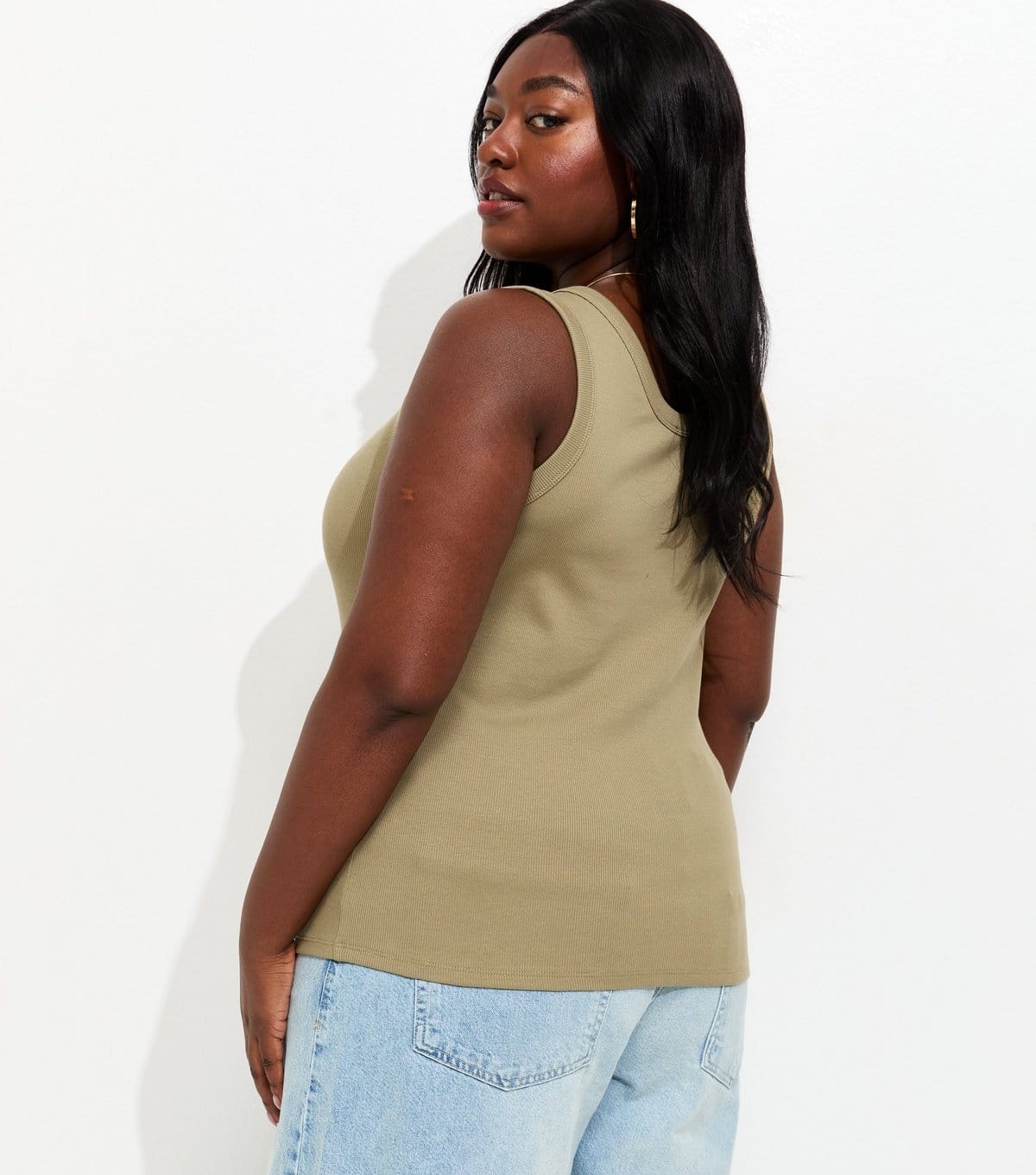 New Look Women's Plus Size Light Khaki Ribbed Scoop Neck Vest Curves New Look - 4