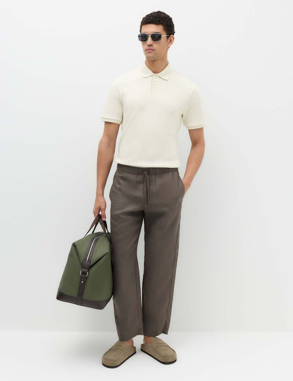 Marks & Spencer M&S Ecru Cotton-Rich Textured Polo Shirt