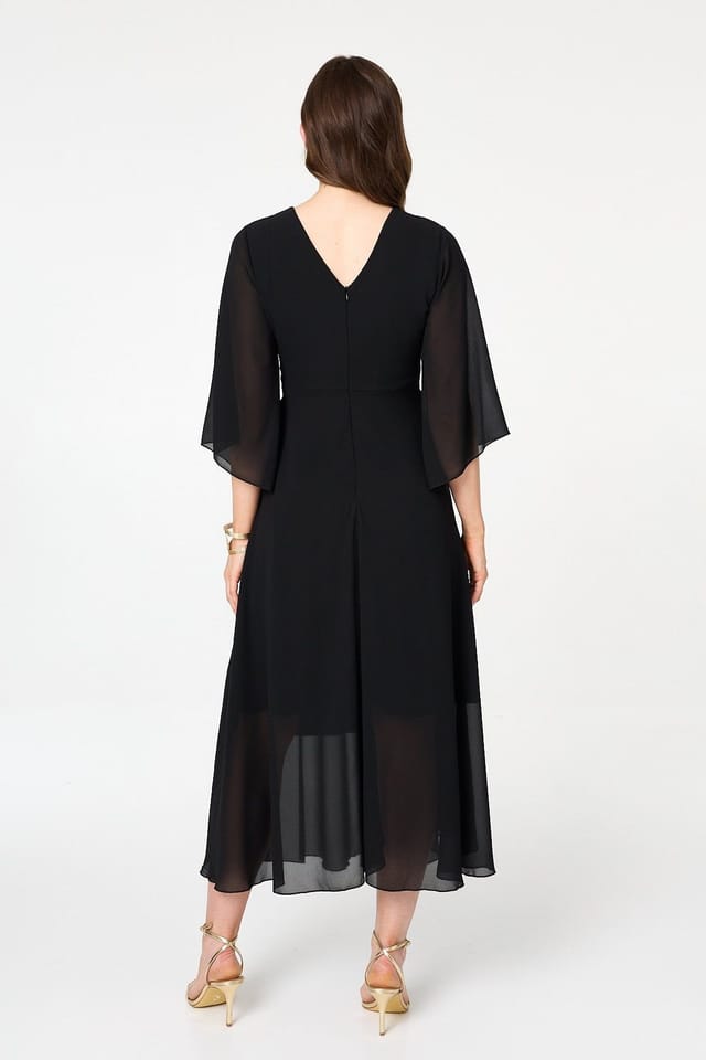 Izabel London Izabel London Women's Twist Front Layer 3/4 Sleeve Maxi Dress in Black - 3